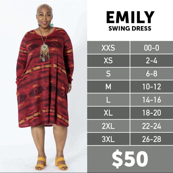 LuLaRoe Long Sleeve Emily Dress in Green and Brown - Picture 4 of 4